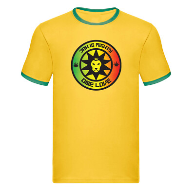 Jah is Mighty Lion of Judah Reggae Ringer T-Shirt - Bob Marley Rasta Festival