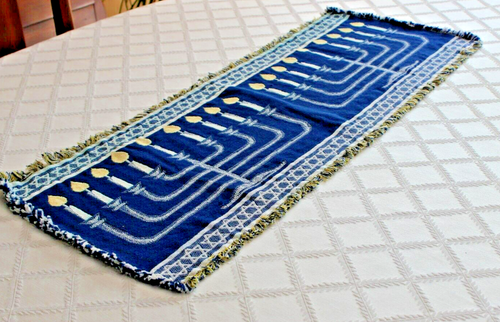 Hanukkah Chanukah Menorah Table Runner Bureau Scarf - Picture 4 of 7