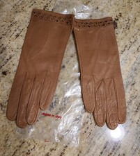 New Vintage Size S Tan Soft Leather Formal 8.5" Gloves Wrist Eyelet Detail