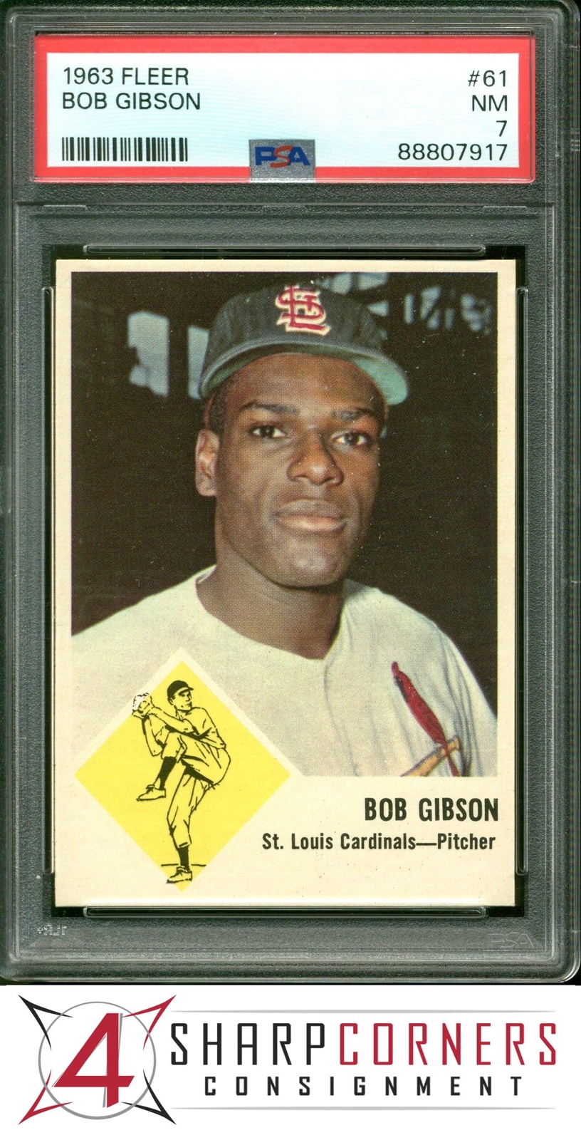 1963 FLEER #61 BOB GIBSON CARDINALS HOF PSA 7