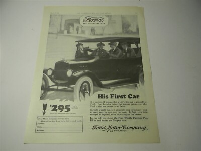 Vintage 1924 Ford ''His First Car'' Old Car Man Cave Print Ad- 8G3