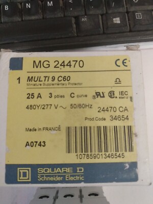 New Square D MG27740 Multi 9 C60 25A 3P 480Y/277V Mini Supplementary Protector