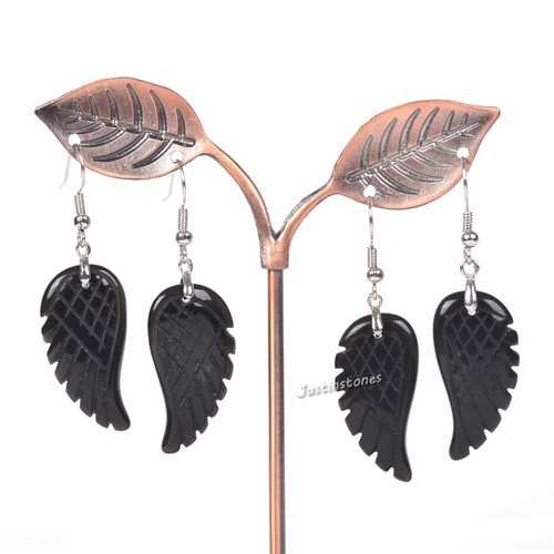 30mm Carved Rock Gemstone Crystal Angel Wing Healing Handmade Dangle Earrings - Picture 18 of 133