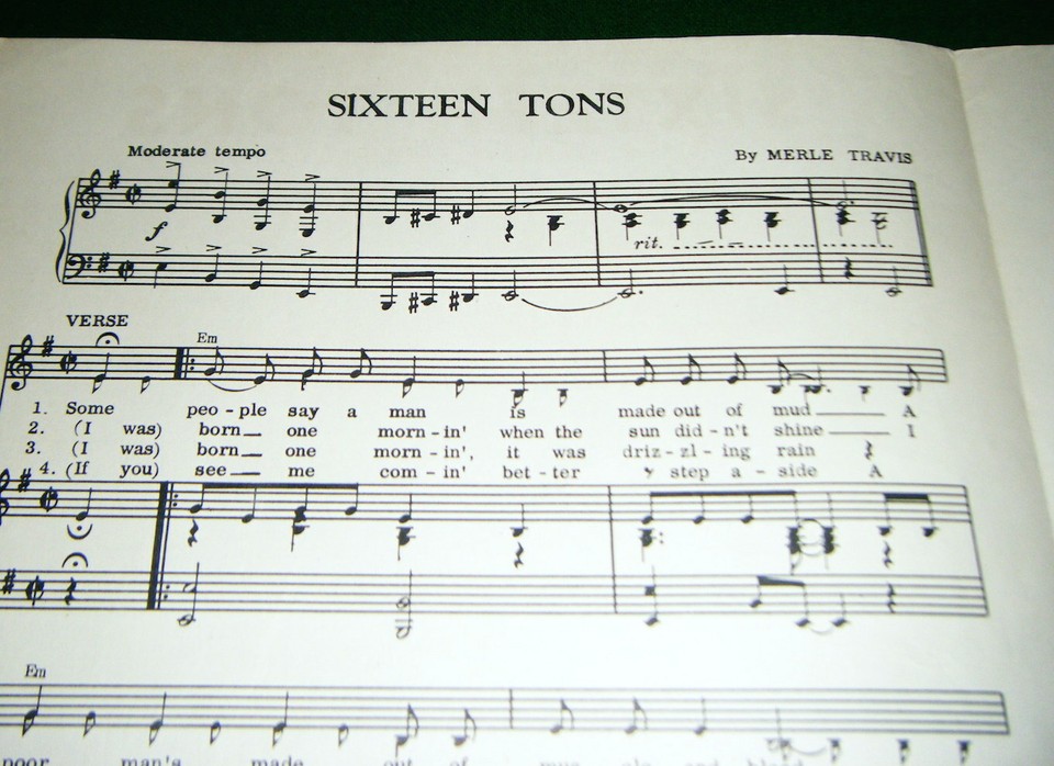 SIXTEEN TONS 1947 Sheet Music, Canada, USA, "TENNESSEE" ERNIE FORD, VG
