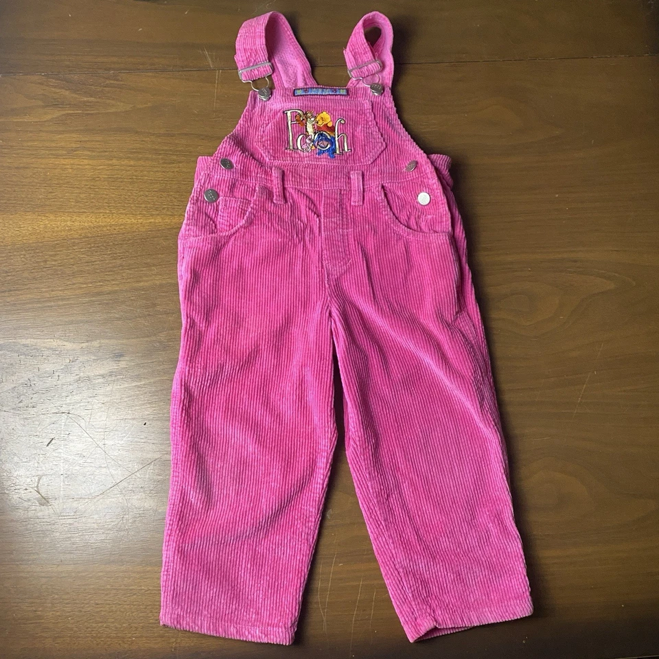 Mono de pana babero bordado talla 4 Winnie the Pooh años 90 de colección etiqueta de papel rosa Foto 2 de 4