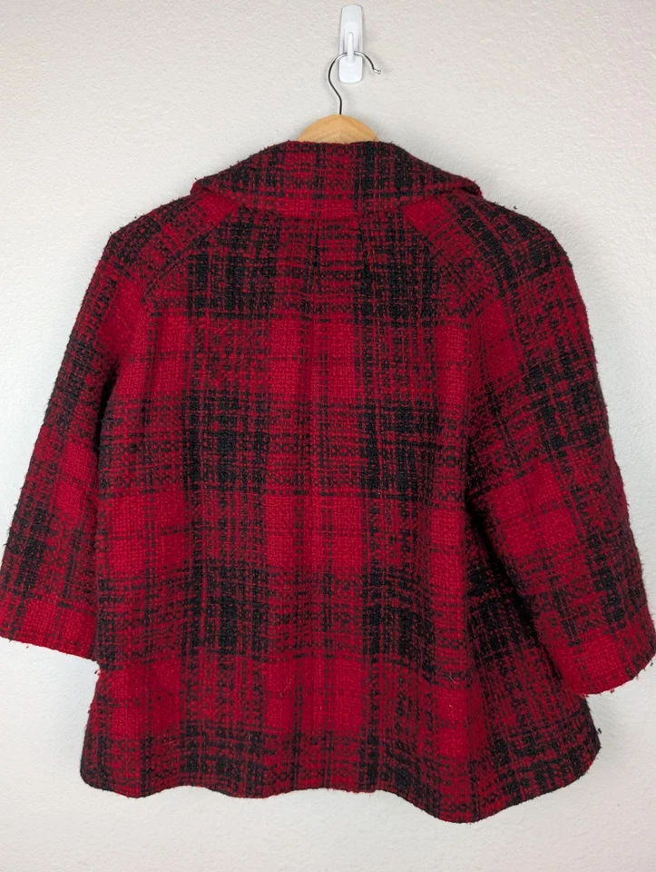 Chaqueta Talbots Mujer 14W Roja Negra Mezcla de Lana a Cuadros Forrada Abrigo de 3 Botones Foto 3 de 4