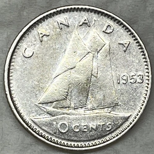 1953 Canada Silver Dime Canadian 10 Cents Coin.