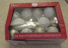Holiday Time 24 Shatterproof Ornaments Damaged Box 