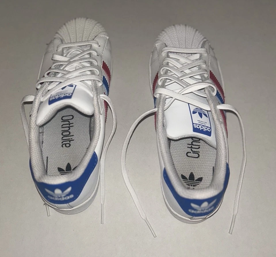 Adidas Ortholite Superstar Blanco Juvenil Tenis Azul y Rojo Rayas EE. UU. Talla 3 Foto 3 de 4