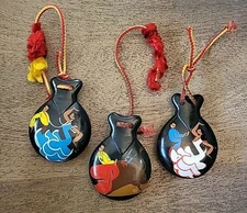 Vintage Castanets Spanish Souvenir Handpainted Vintage Lot Of 3