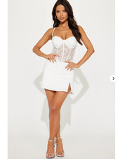 ​Fashion Nova Jamie Corset Lace Mini Dress White Size M NWT