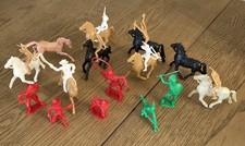 Vintage Lot of 23 - 1970s Plastic Western Cowboys And Indians With Horses Toys