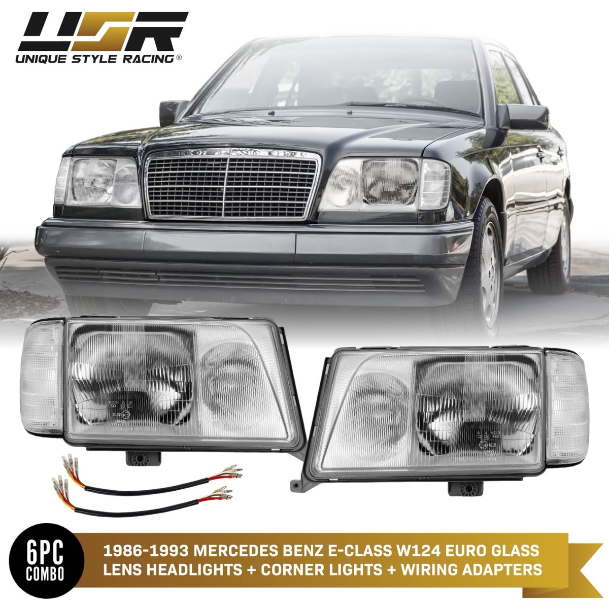 For 86-93 Mercedes W124 300E 400E GLASS Lens EURO Headlight w