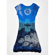 Y2K Desigual Printed Dress Blue Womens Size Medium Knee Length Paisley