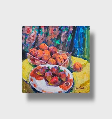 Oil painting Peaches Ukrainian painter canvas Unframed original Decor still life