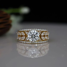 3.20Ct Round Cut Lab Created Diamond Real 14K Yellow Gold Luxury Wedding Ring