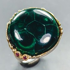 Jewellery 28 ct Natural Malachite Ring 925 Sterling Silver Size 7.5 /R439514