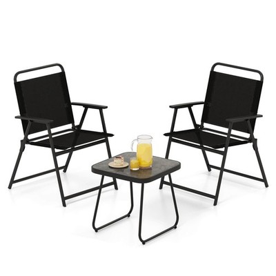 3pcs Patio Folding Conversation Chairs&Table Heavy-Duty Metal Outdoor Portable
