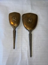 Brass Vanity Set Mirror Brush Ornate Floral Design 1920s Vintage