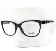 Chanel ch3284Q 501 Eyeglasses Glasses Polished Black Leather Bow 55mm w/case