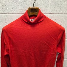 Jaeger 100% Cotton Roll Neck Jumper Red Knit - S/M 36 21x28 great britain