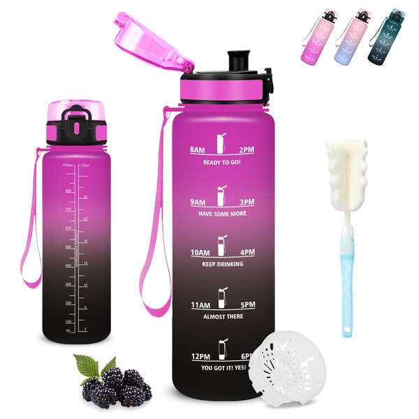 Trinkflasche 1L Mujigaga Auslaufsicher Mit Zeitmarkierung Sportflasche-image