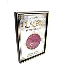 Golden Classic Premium Beer Mirror Clock Bar Sign Bar 18x13 Man Cave Breweriana