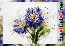 Blue Floral Bouquet 5"x7" Print on Matte Paper – Expressive Flower Art