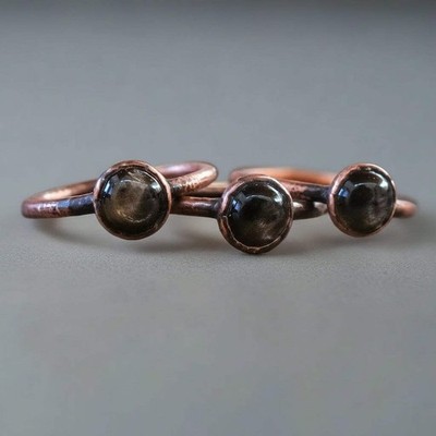 Black Moonstone Ring   Handcrafted Copper Talisman for Inner Intuition