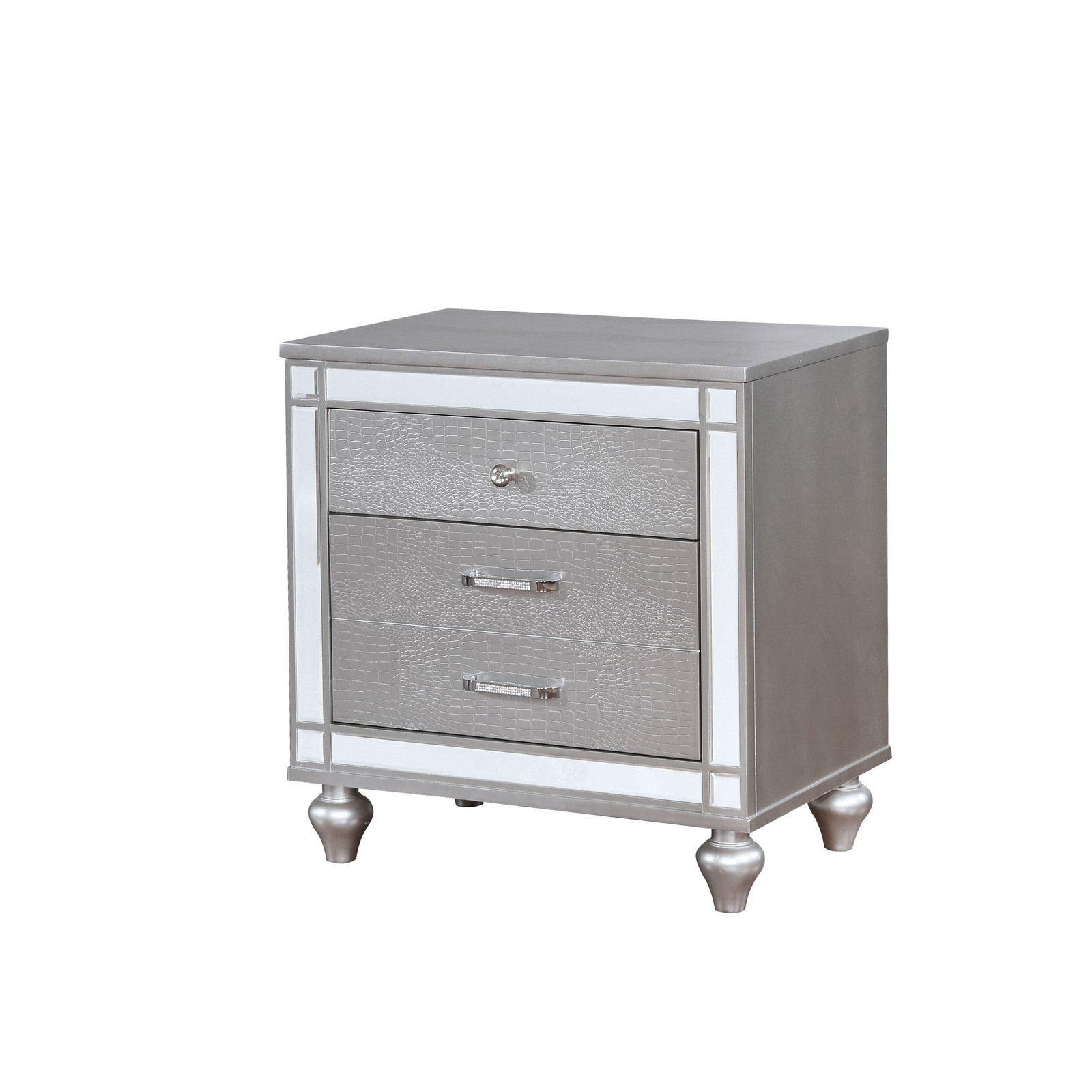 Derc Glam Solid Wood 3-Drawer Nightstand Modern Bedside Table by Furniture of Silver