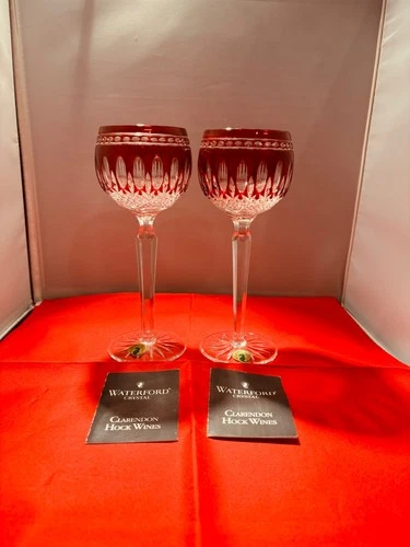 2 Vintage Red Waterford Clarendon Wine Glasses