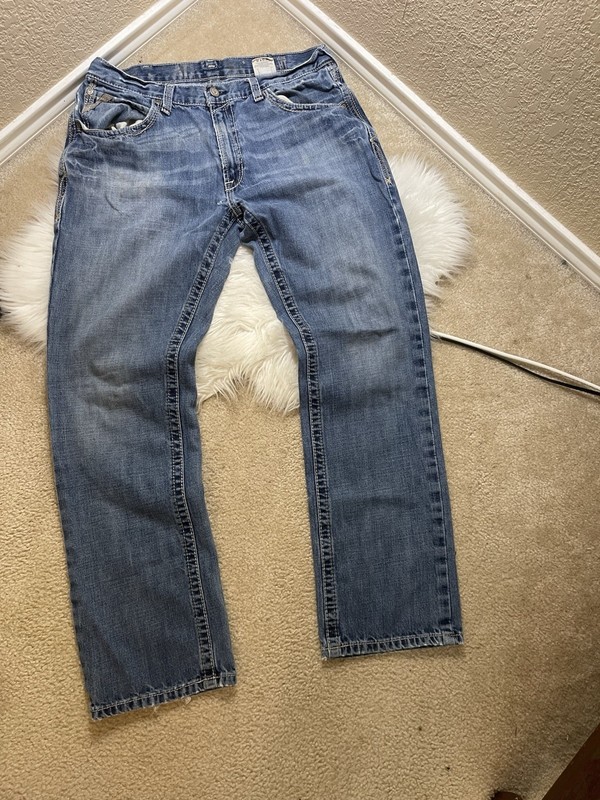 Ariat Jeans Mens 36x34 Straight Leg Blue Denim Western Cowboy Distressed