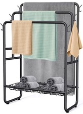 Kayfia 40" Tall 3-Tier Standing Towel Rack, Blanket Rack w/ 2 Removable Baskets
