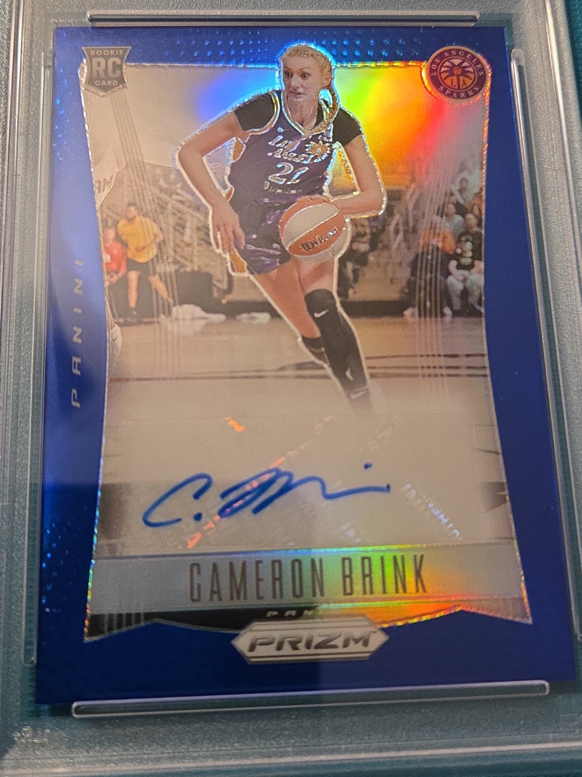 2024 Panini Prizm WNBA Throwback Blue Cameron Brink RC Rookie AUTO /75 PSA 9 view 2