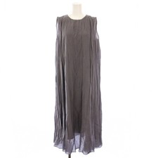 ANAYI 24SS Silk Cotton Lawn Pleated Dress Flare Maxi Long Sleeveless Crew Neck