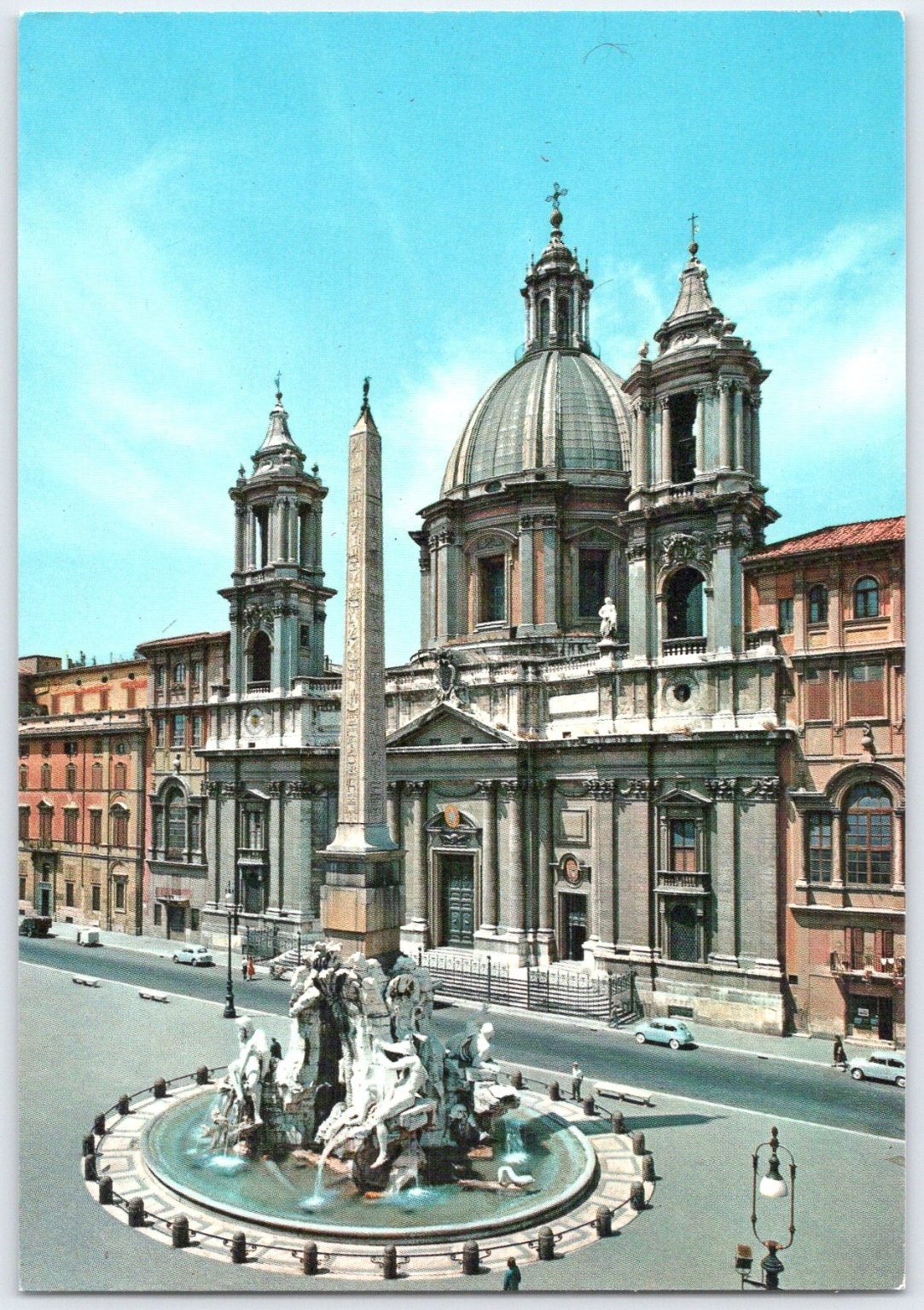 Vintage Rome Piazza Navona Fountain of Four Rivers Postcard
