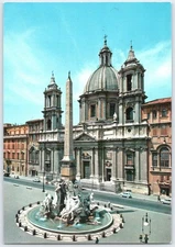 Vintage Rome Piazza Navona Fountain of Four Rivers Postcard