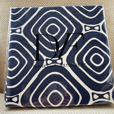 Diane Von Furstenberg Navy White Geo Square Shower Curtain Cotton Spa 72'' New