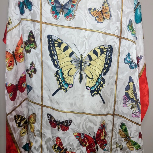 Vtg Butterfly Floral Scarf 34" 100% Silk Red Multicolor Cottagecore Ethereal , $29.99 - Photo 2