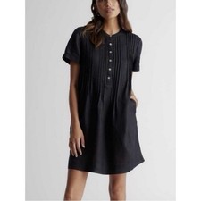 Quince 100% European linen short-sleeve swing dress Black S