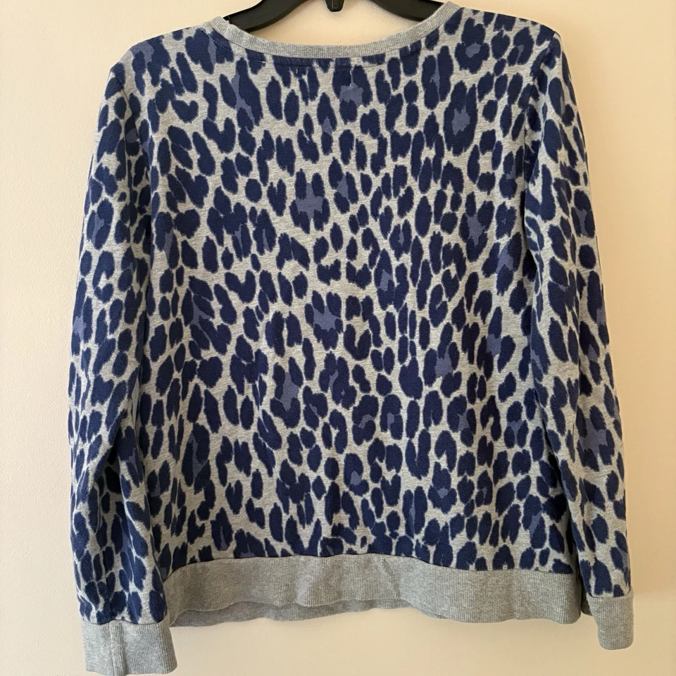 Suéter Pullover Mujer Liz Claiborne Azul Gris Estampado Animal Mediano 100% Algodón Foto 2 de 3