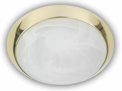 Deckenleuchte rund, Glas Alabaster, Messing poliert, Ø 25cm, Dielenleuchte - Bild 1 von 4