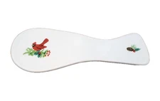 Royal Norfolk Christmas Porcelain Spoon Rest Bird Red Cardinal Pine Cone Holly
