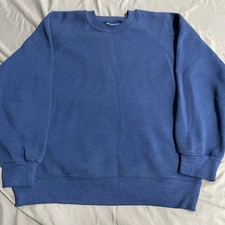 Vintage 80s Bassett Walker Blank Blue Crewneck Sweatshirt Size Large Made In USA