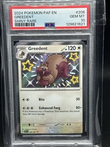 Pokemon 2024 SV Paldean Fates PAF Greedent #206/091 Baby Shiny PSA 10