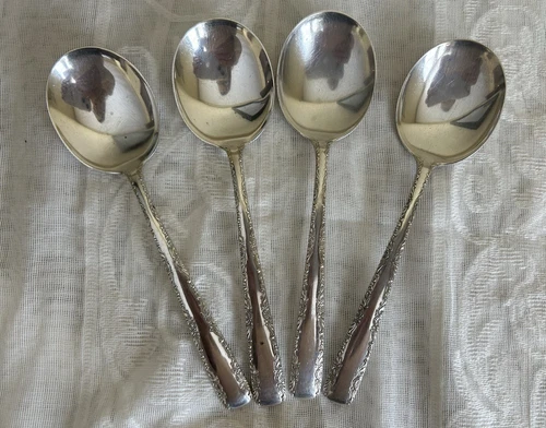 4 Sterling Silver Gorham Camellia Soup Cream Spoons 144 grams 6 1/8"