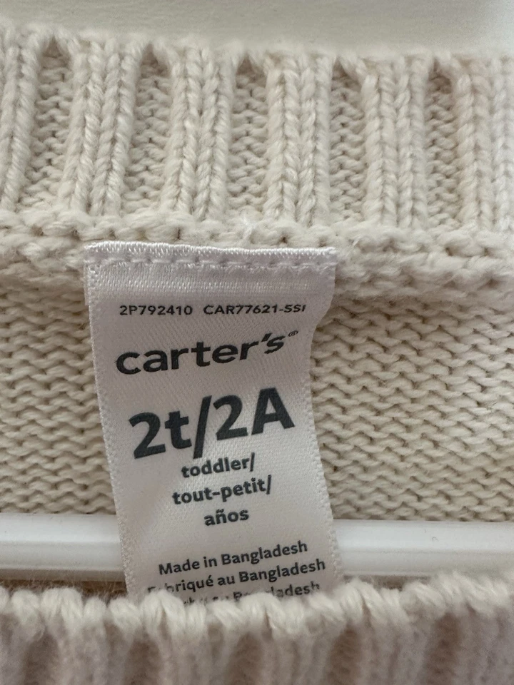 Suéter tejido con acebo navideño Carter para niña pequeña 2T crema 100 % algodón Foto 3 de 4