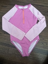 Oshkosh Carters Girls Bathing Suit 8 One Piece Pink Ribbed Two Tone