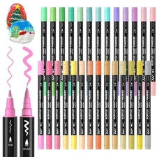 Shuttle Art Acrylic Marker Pens, Pastel Colors, 28-Color Set, Brush and Fine Tip