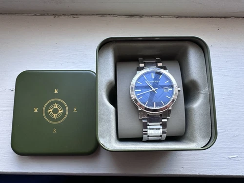 Orologio cronografo Burberry BU9031 uomo argento quadrante blu acciaio inox obo
